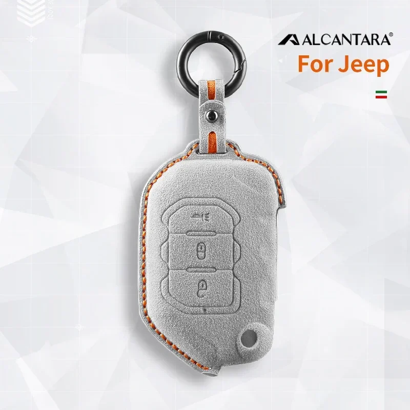 Car Alcantara Key Case Cover Holder Smart Key Shell FOR For Jeep Gladiator JT JLU Wrangler TJ JL 4 Buttons 2018 -2022 Keychain