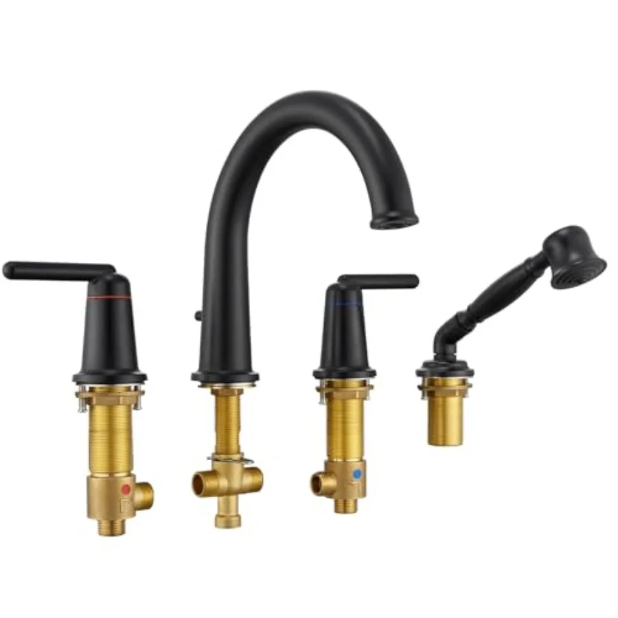 

Комплект для установки смесителя для ванны с ручным душем и скрытым клапаном, крепление на бортик, 4 отверстия, высокий напор, классический высокий излив, черный WT-