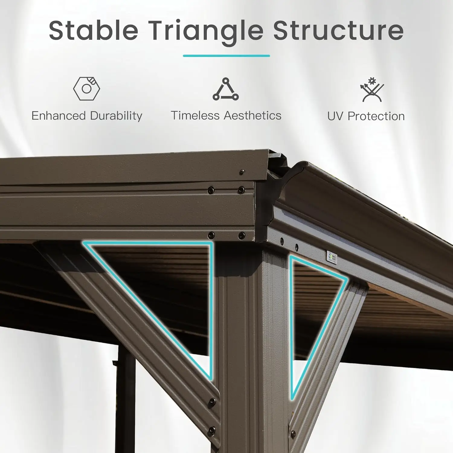 ！@12 X 16 FT Lean to Gazebo, Wall Mounted Gazebo with Built-in Drainage, Galvanized Steel Roof, Hardtop Patio, Brown view 5