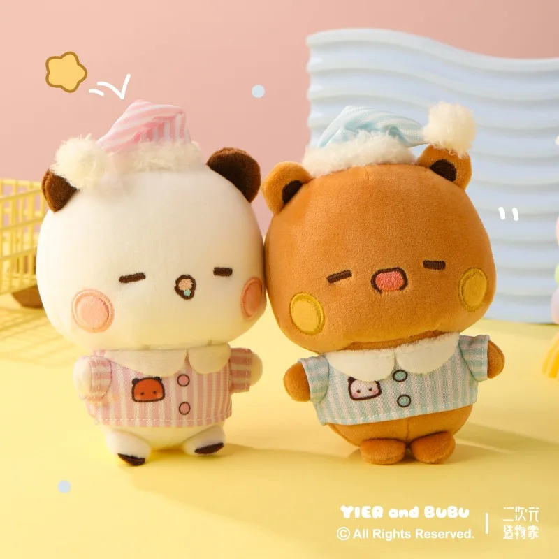 Yier & Bubu New Good Night Plush Doll Set 2Pcs Couple Bear Toy With Transparent Kawaii Mini Stuffed Pendant Gift