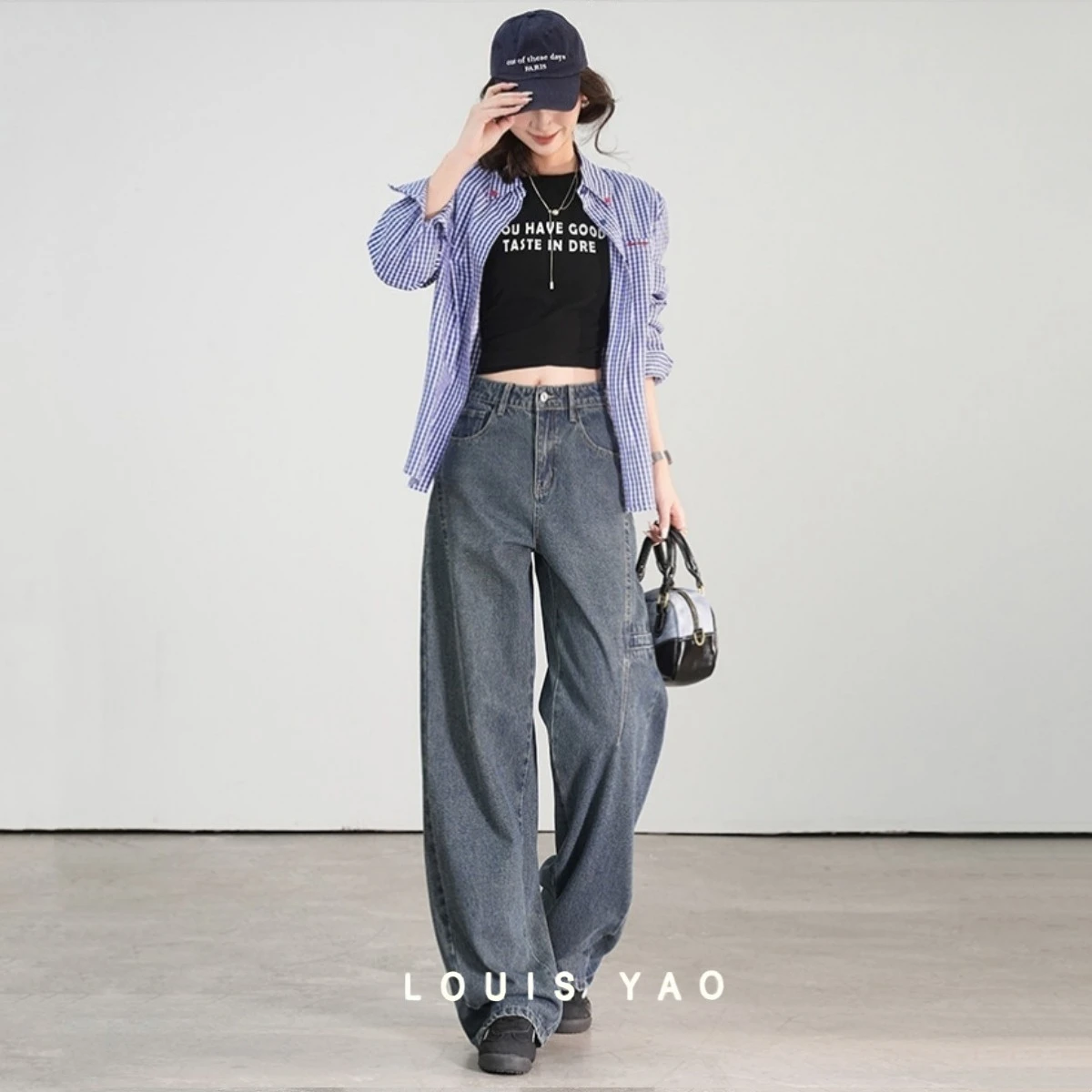 

High Waist Retro Casual Women's Jeans Style Split Line Design Loose Pants Female Clothing Spring New 2025