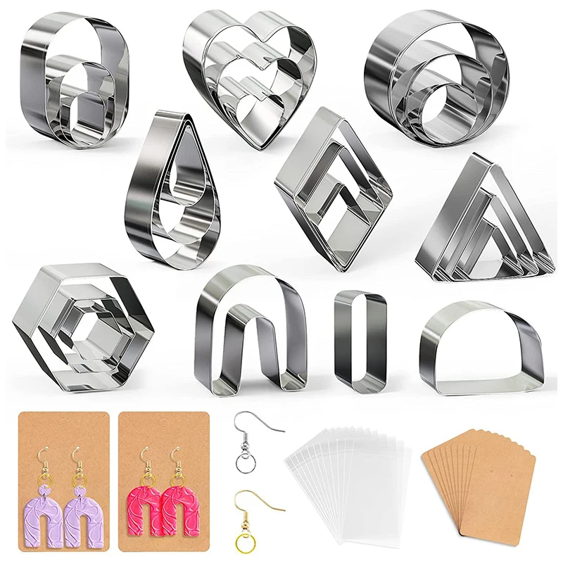 24/124Pcs Polymer Clay Cutters Set Clay Earring Cutters With Earring Cards And Hooks For Baking Earring Petal Cake Cookie Cutter