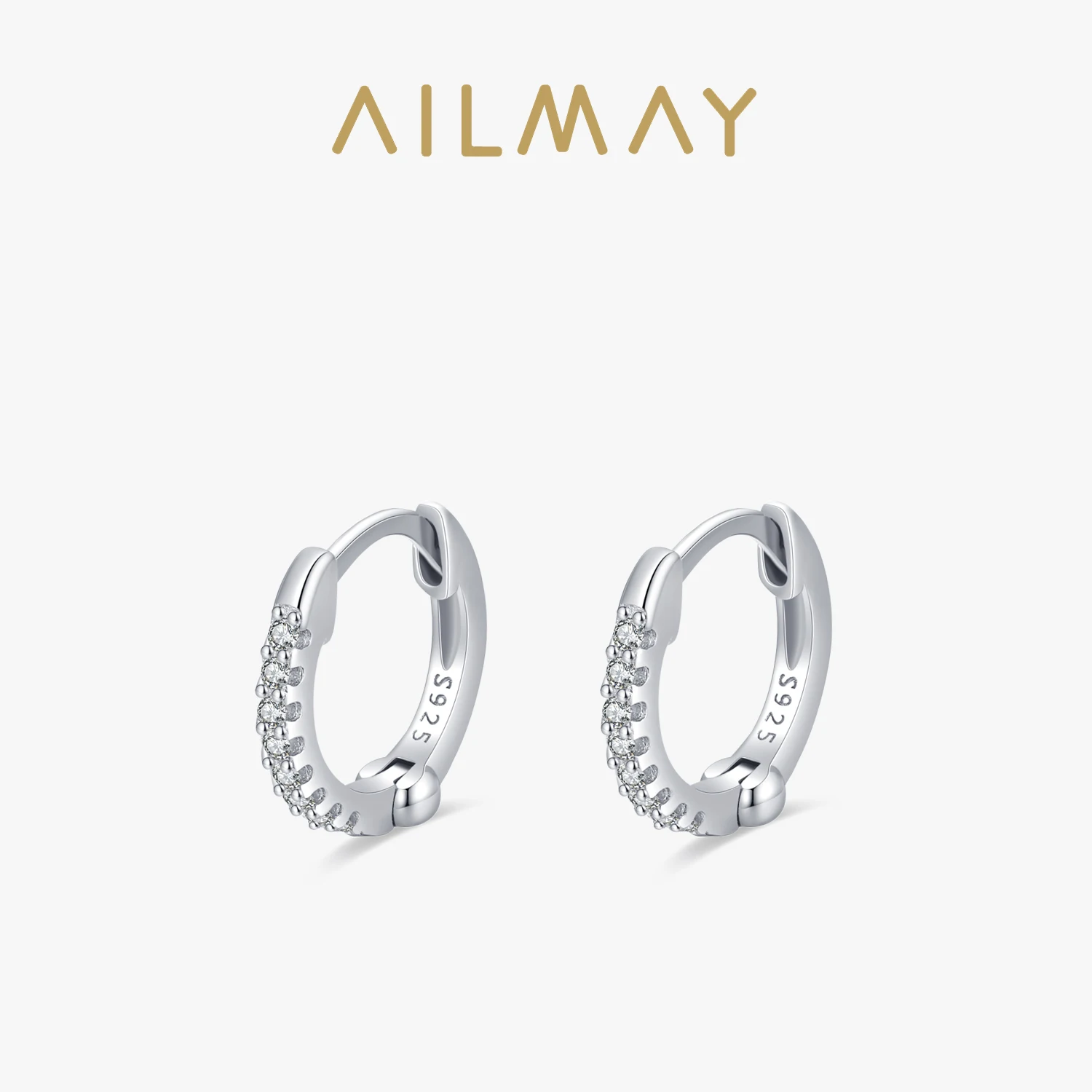

Ailmay Real 925 Sterling Silver Simple Clear Zircon Earrings For Women Minimalist Fine Hypoallergenic Jewelry 2021 New Style