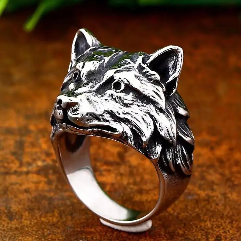 Retro Wolf Fox Ring For Men Silver Color Punk Gothic Ring Zinc Alloy Handmade Unisex Designer Jewelry Biker Accessories