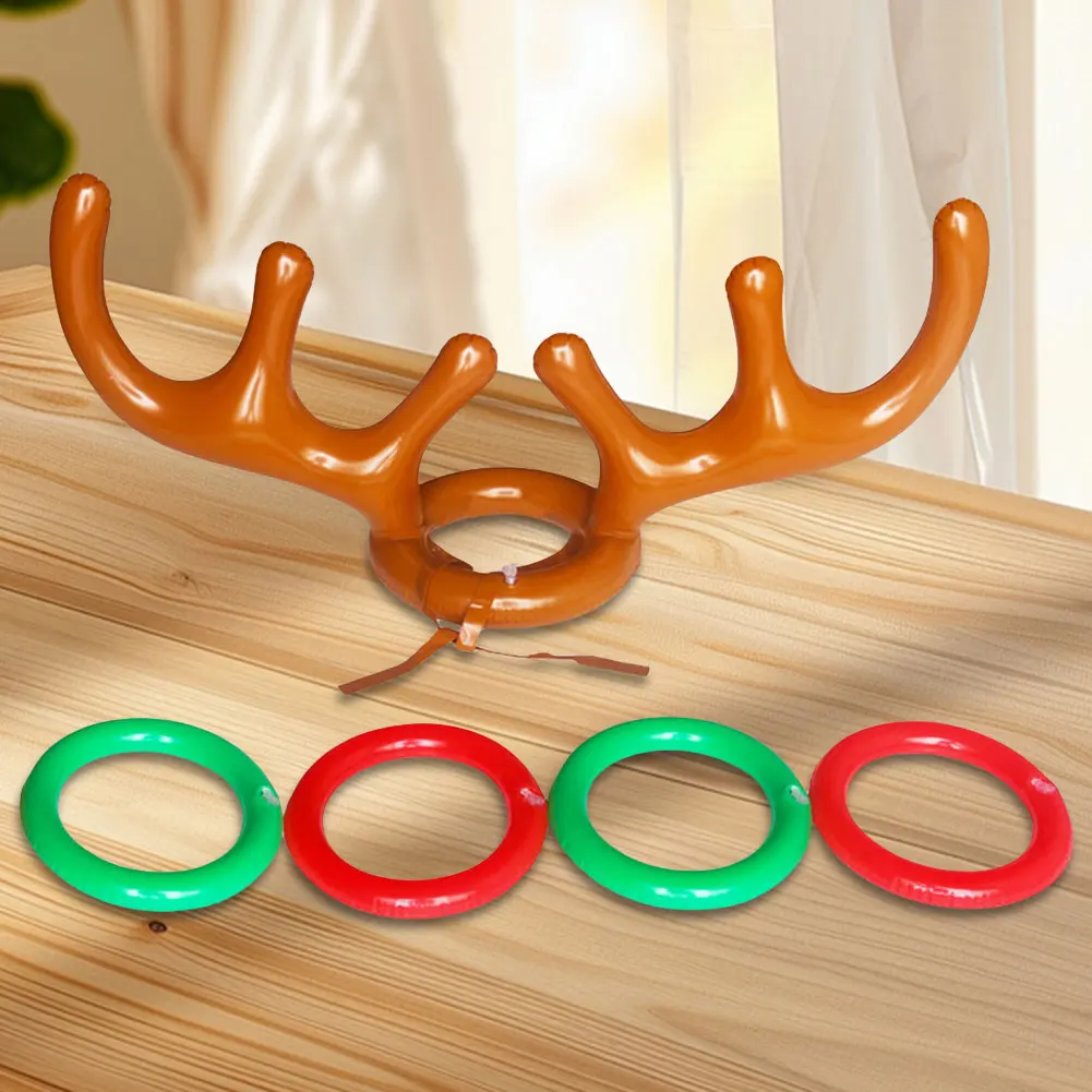 Inflatable Reindeer Antler แหวนโยนเกมคริสต์มาสปาร์ตี้เกม Inflatable Reindeer Antler หมวกแหวนสําหรับเด็กผู้ใหญ่ครอบครัว