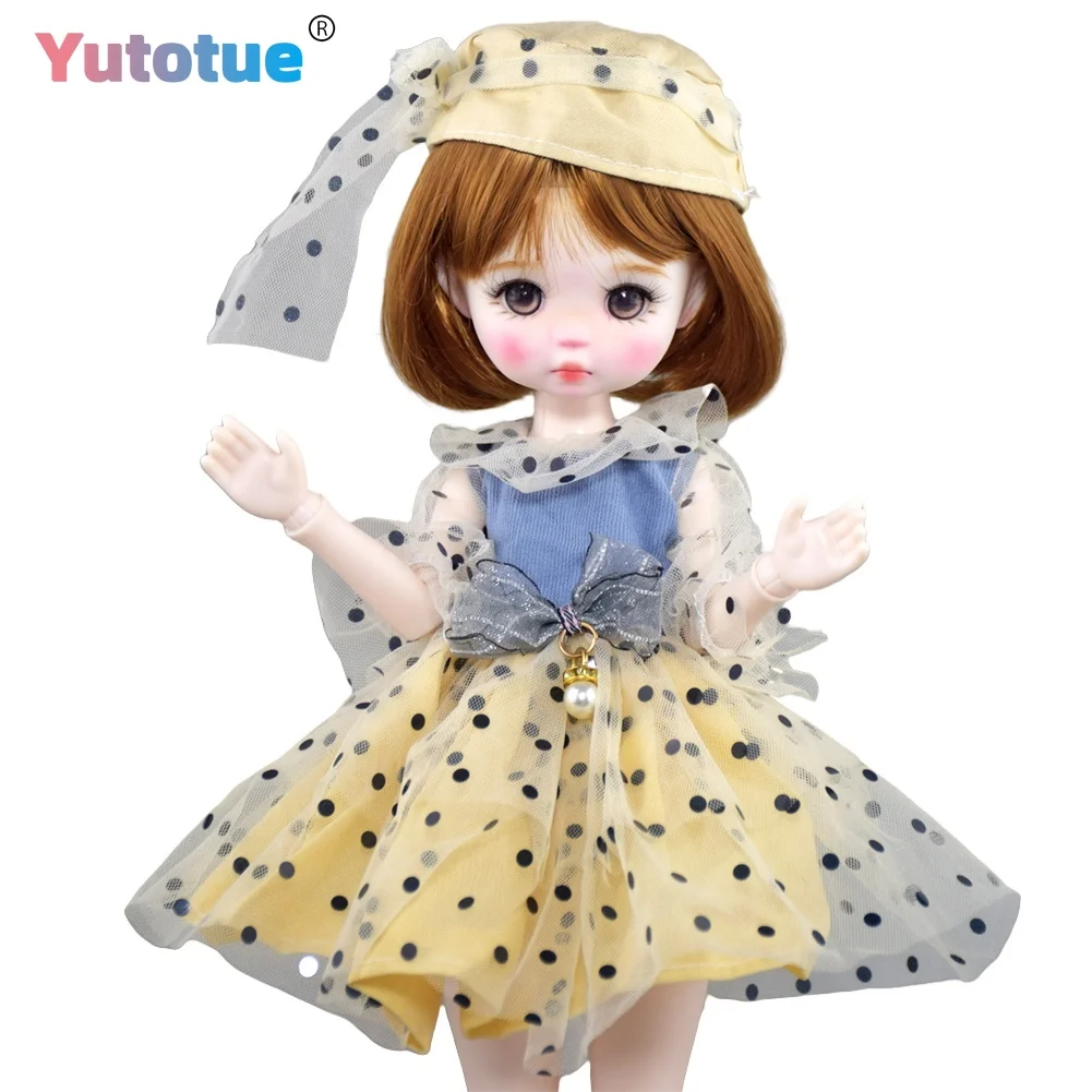 YUTOTUE 12 inch hoogte schattig meisje pop speelgoed handbeschilderd make-up kort haar jurk schoenen volledige set mini BJD pop