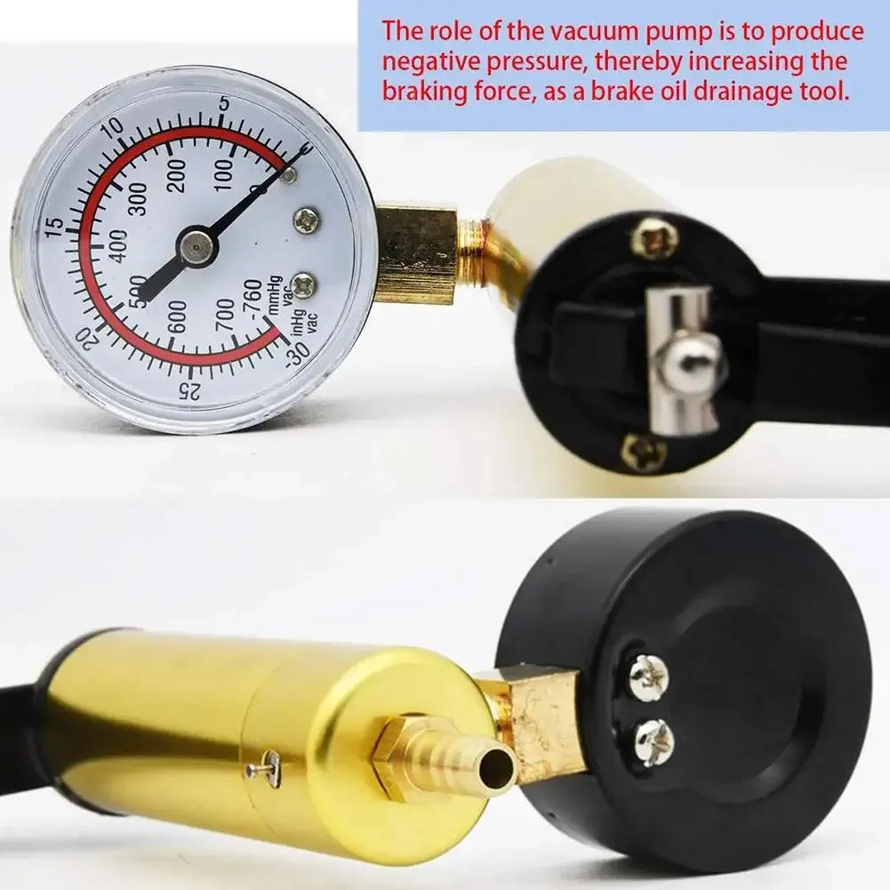 2 in1 Brake Bleeder Kit with Hand Held Vacuum Pump Tester with Gauge Adapters for Car Motorcycle One-Man Brake Bleeding System