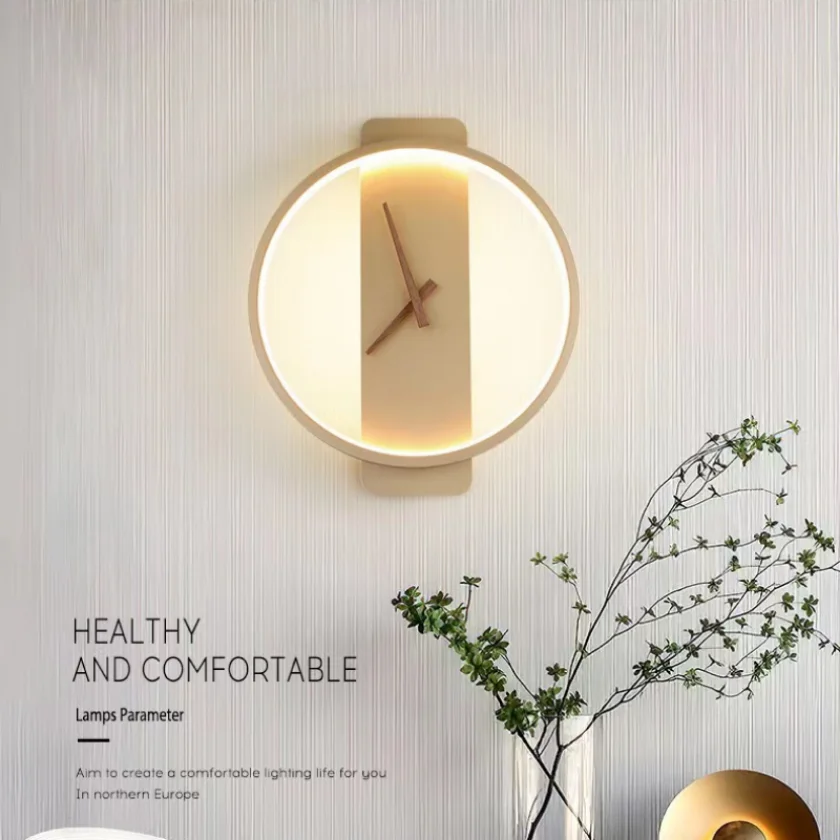 Modern Led Clock Wall Lamp Fixtures for Living Room Restaurant Bedroom Hotel Sconce Lights Decoration Nordic Lighting Indoor