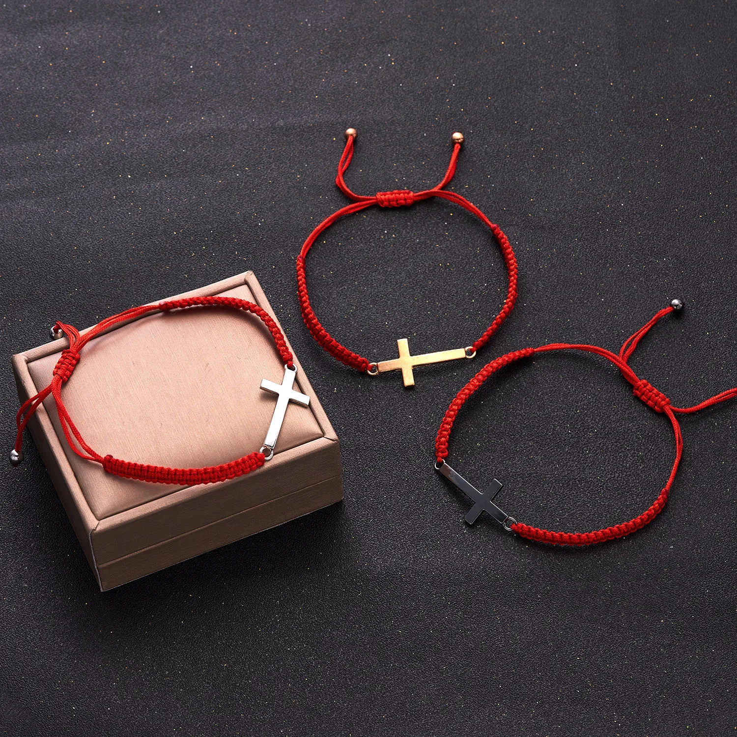 Hip Hop Edelstahl Kreuz geflochtenes Armband für Frauen Männer rot schwarz einfaches Paar verstellbare Handgelenk Armreif Christian Souvenir – Detail 2
