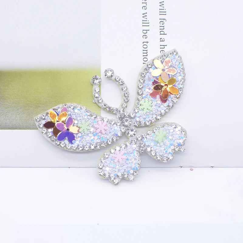 6Pcs 62*42mm Clay Sprinkle Butterfly Rhinestone Applique for DIY Clothes Hat Decor Patches Headwear Hair Clips Bow Accessories