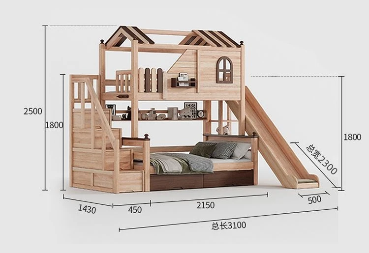 Bold and thickened tree house children's bed side door staircase cabinet space saving high and low bed