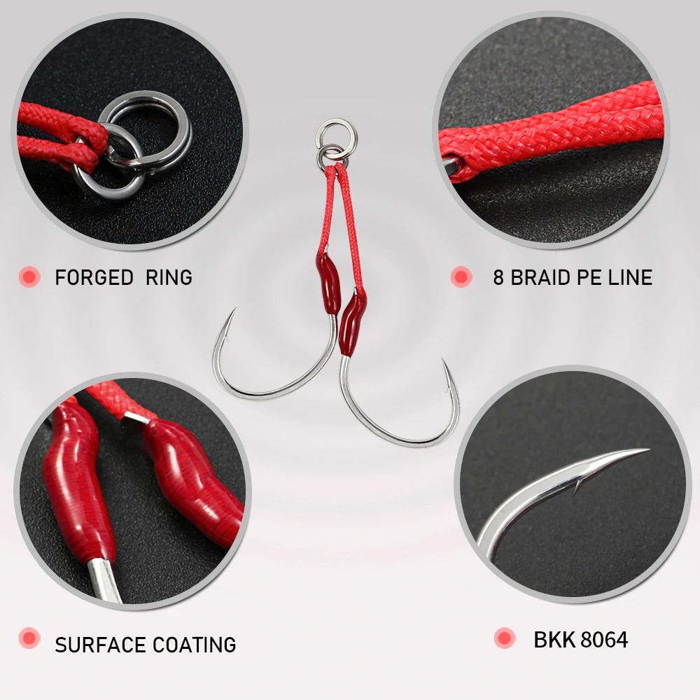 القفز برو 1/0 2/0 3/0 4/0 بطيئة القفز التوأم مساعدة السنانير المياه المالحة الصيد خطاف تهزهز معدني الصيد الملحقات #3