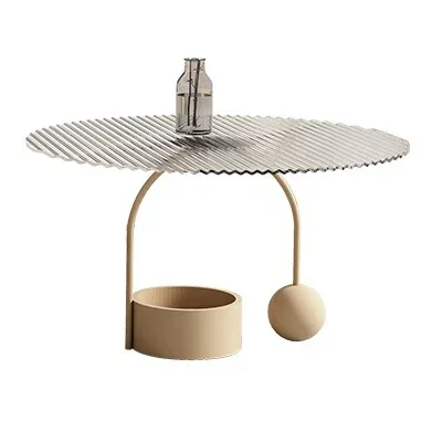 N Qiji كريم نمط غرفة المعيشة طاولة القهوة الزجاجية البسيطة الخفيفة الفاخرة شقة صغيرة الإبداعية طاولة شاي مستديرة #1