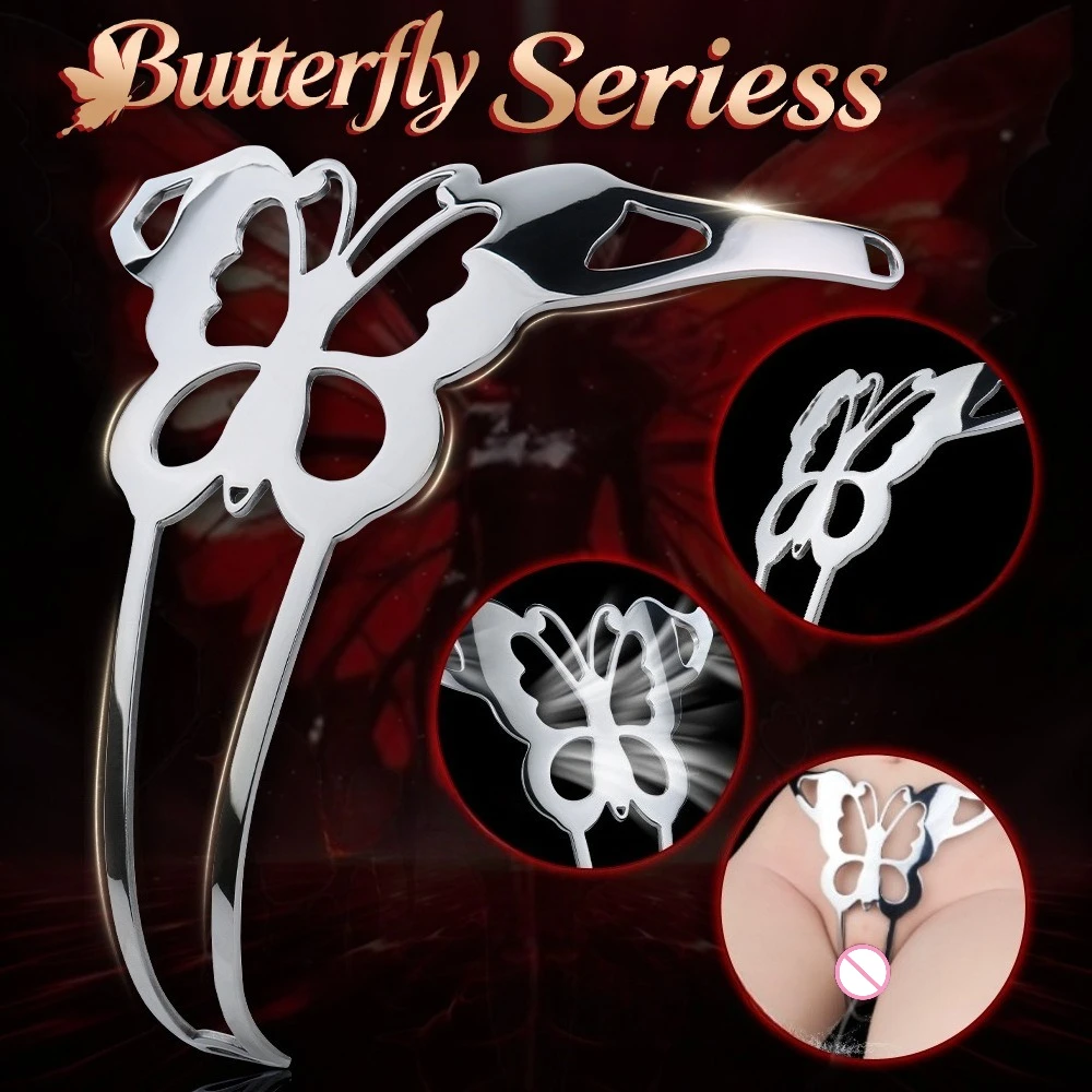 Stainless Steel Butterfly Chastity Cage Metal Panties Bdsm Sex Toys Wearable Urethral Chastity Device Labia Lock Clitoris Hole