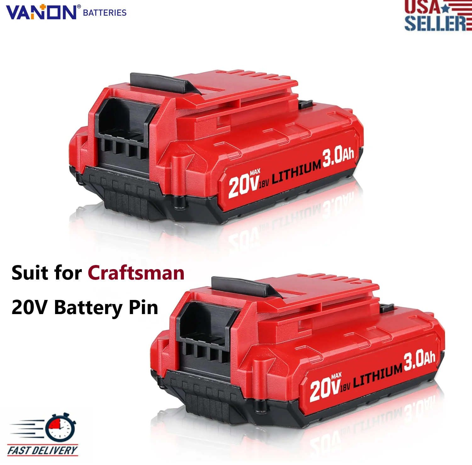 

VANON 2Pack PCC680L 20V Max 3.0Ah Battery Compatible with Porter Cable 20V PCC681L PCC682L PCC685L PCC670B Lithium Battery Pin
