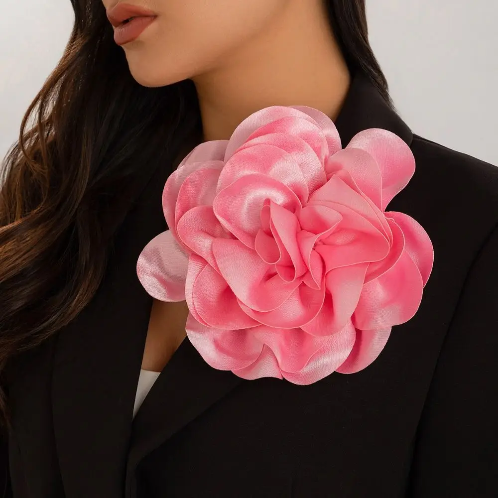 DIY 3D Large Fabric Flower Brooch Exaggerated Handmade Clothing Patch Satin Clip Clothes Appliques Clothes Decoration