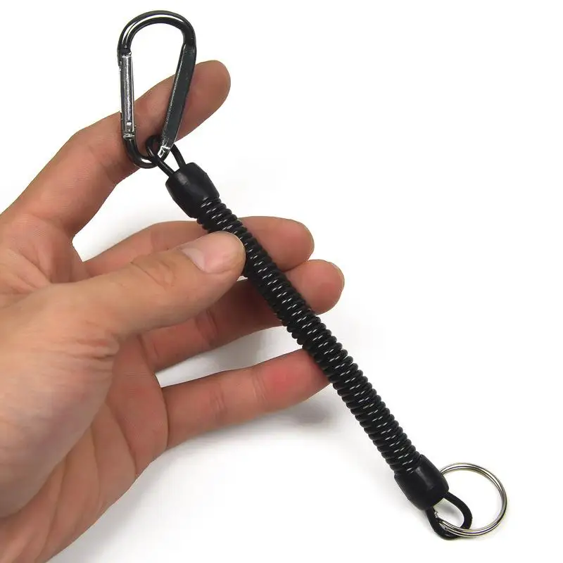 Feder-Schlüsselanhänger, einziehbares Sicherheitsseil für das Handgelenk, ausziehbar von 8,46" bis 47", mit Karabiner und Ring, integrierter Stahldraht – Detail 5