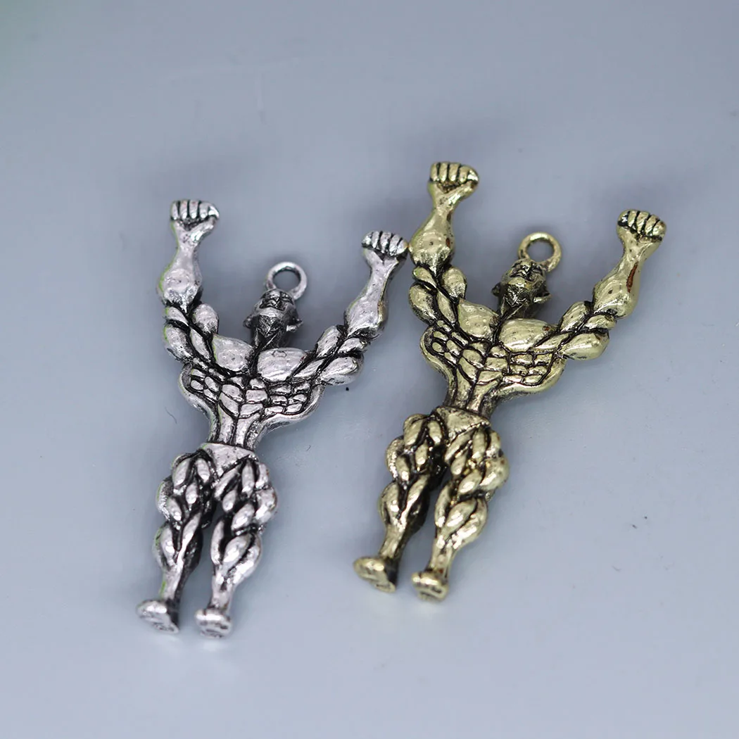 3Pcs/lot Retro Punk DIY Necklace Men Muscle Bodybuilder Stainless Steel Charm Pendant Jewelry Making Keychain Amulet Accessories