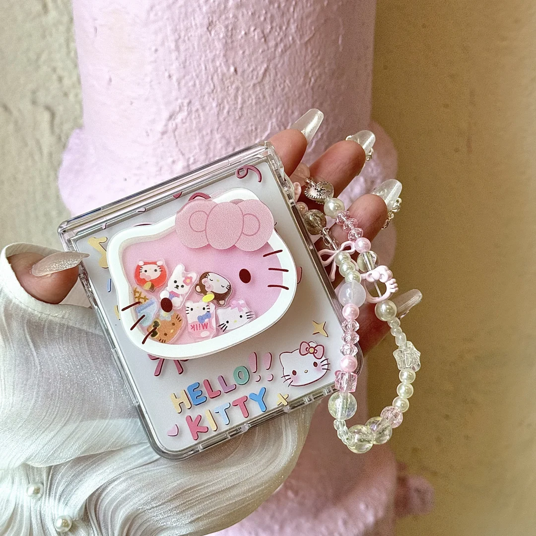 الفاخرة لطيف الكرتون مرحبا كيتي بلدي ميلودي واضح قضية الهاتف لسامسونج غالاكسي Z الوجه 7 FE 6 5 4 3 غطاء مع الحبل وحامل