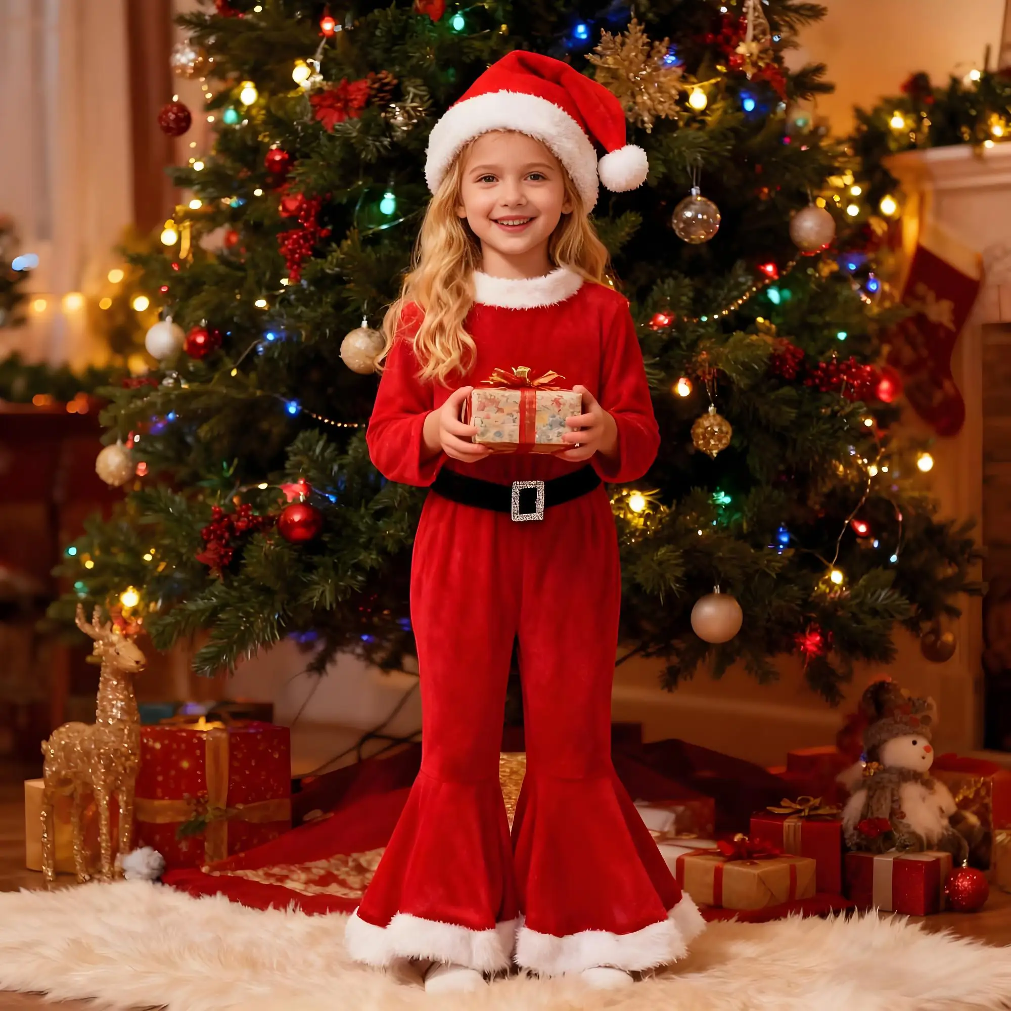 

2026 Новогодние детские костюмы Санта-Клауса, эльф, косплей, рождественское карнавальное праздничное нарядное платье для девочек, комплект красной рождественской одежды