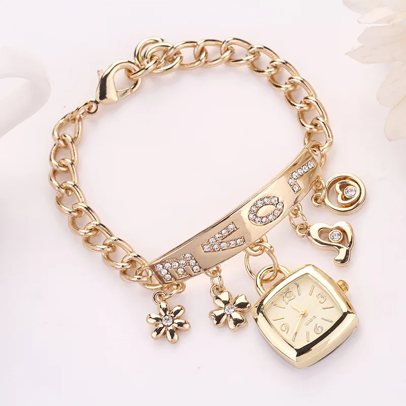 Fashionable Alloy Diamond Pendant Bracelet for Women's Watch Casual Versatile Decorative Quartz Watch for Wom