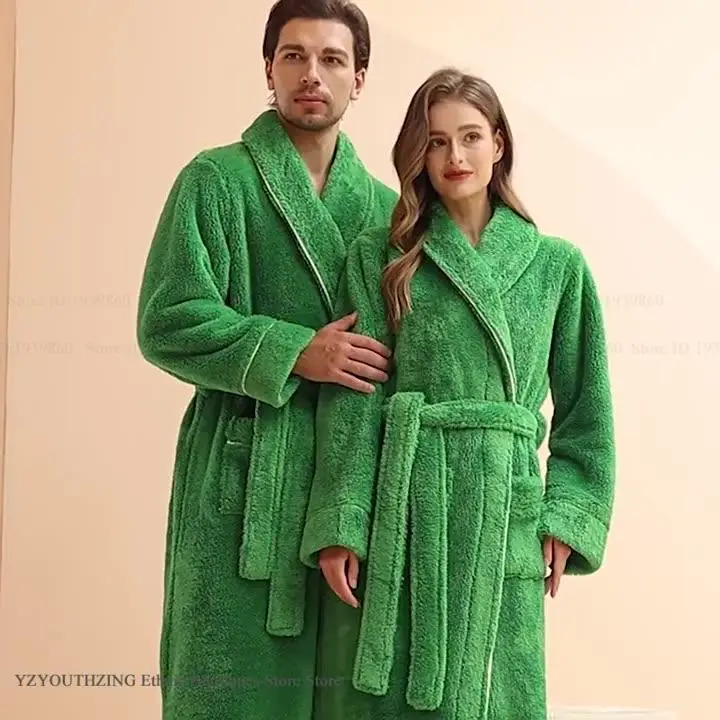 

Double Sided Thicken Coral Fleece Long Robe Couple Sleepwear Autumn Winter Home Dress Nightwear Loose Flannel Bathrobe Nightgown