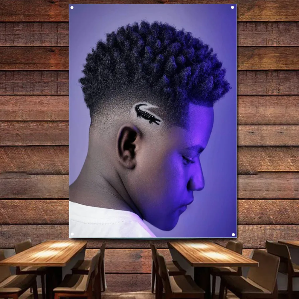 

Fade haircut for Black men hair design Poster - Haircut & Shave Service Wall Art Tapestry Barber Shop Wall Decor Banner & Flag