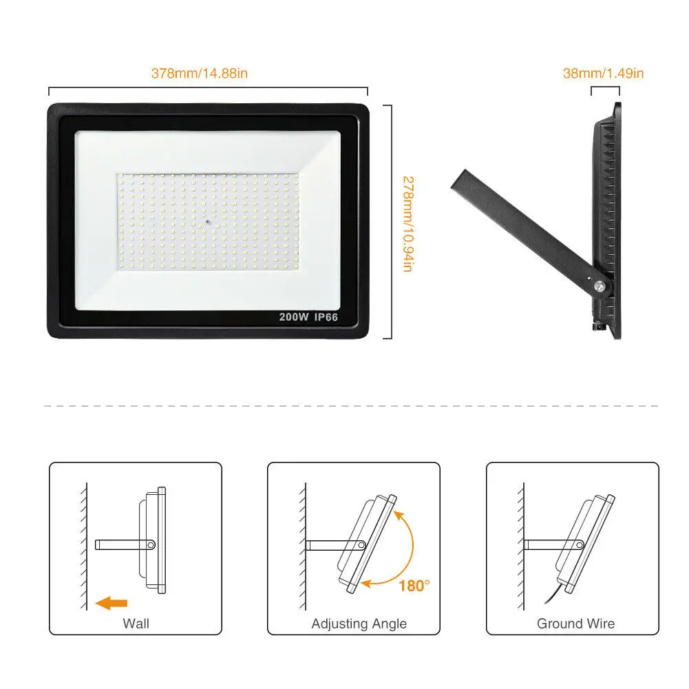 200W LED Flood Light Super Bright Cool White Outdoor Large Area Lighting