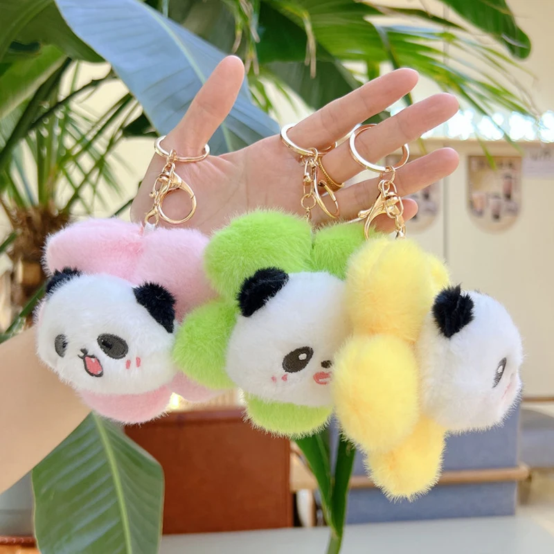 Cartoon Pull Flower Pet Plush Doll Key Chain Cute Flower Panda Animal Keychain Female Bag Pendant Gift