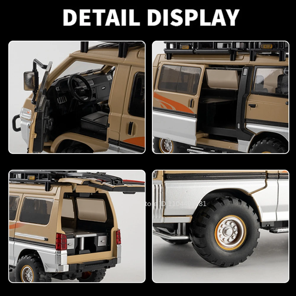 1:24 Mitsubishi Delica H2 Alloy Model Toy Diecast Car Doors Opened with Sound Light Pull Back Miniature Vehice Boy Birthday Gift