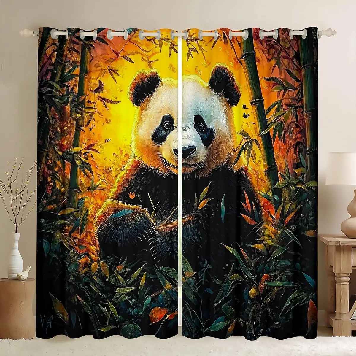 Vibrant Panda Jungle Bamboo Tropical Wildlife Curtains Polyester Wall Decor Statement Window Drapes for Living Room Bedroom