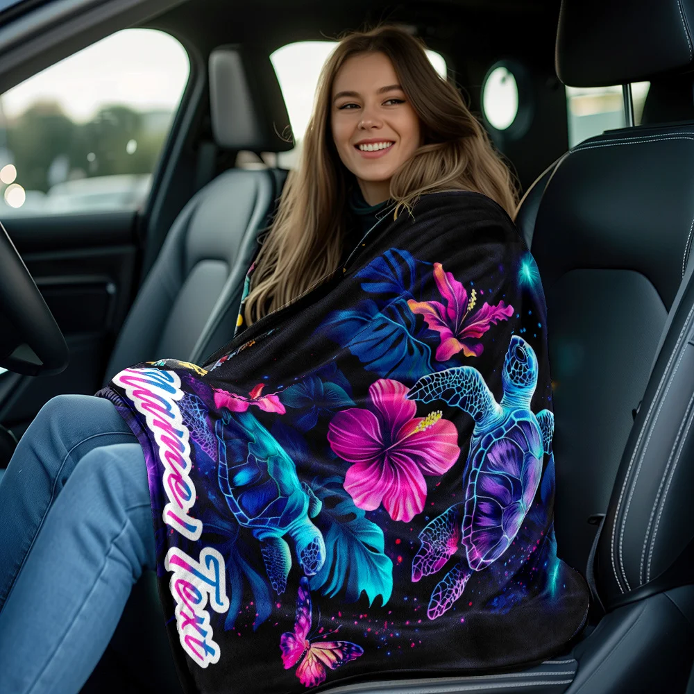 Custom Cat Blanket Two Kittens Lavender Heart Flower Fantasy Design Personalized Name Fleece Throw All Season Soft Warm Bedding