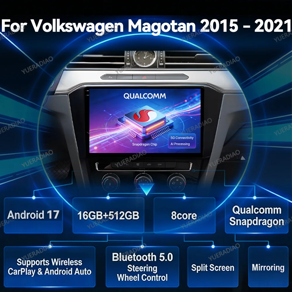 Android 17 Car Radio For VW Volkswagen Magotan Passat B8 2015 - 2021 Multimedia Video Player GPS NAVI Carplay Auto 4G+WIFI QLED