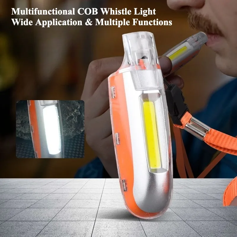 Multifunctional Survival Whistle with LED Flashlight, Rechargeable Outdoor Emergency Rescue Whistle for Camping Hiking