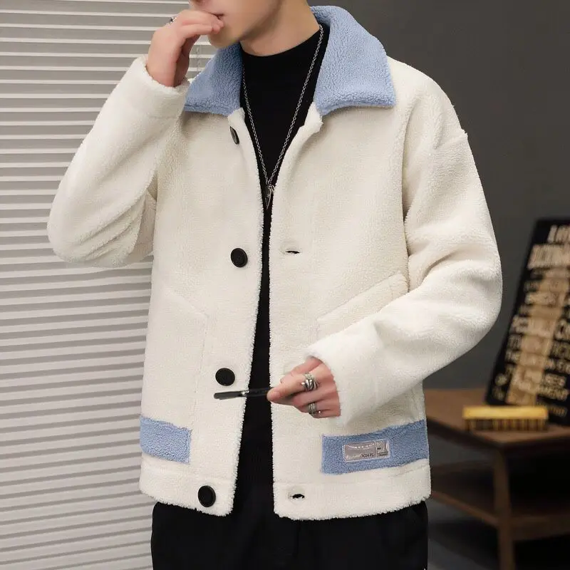 

Men's Thickened Lamb Fleece Jacket Chunky Knit Fleece Coat Casual Warm Outerwear for Youth Men Stylish Streetwear Jacket