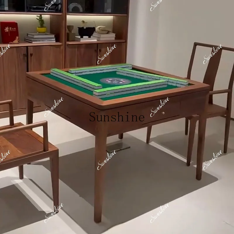 

Black walnut mahjong table and chair combination minimalist leisure entertainment chess and card table FT