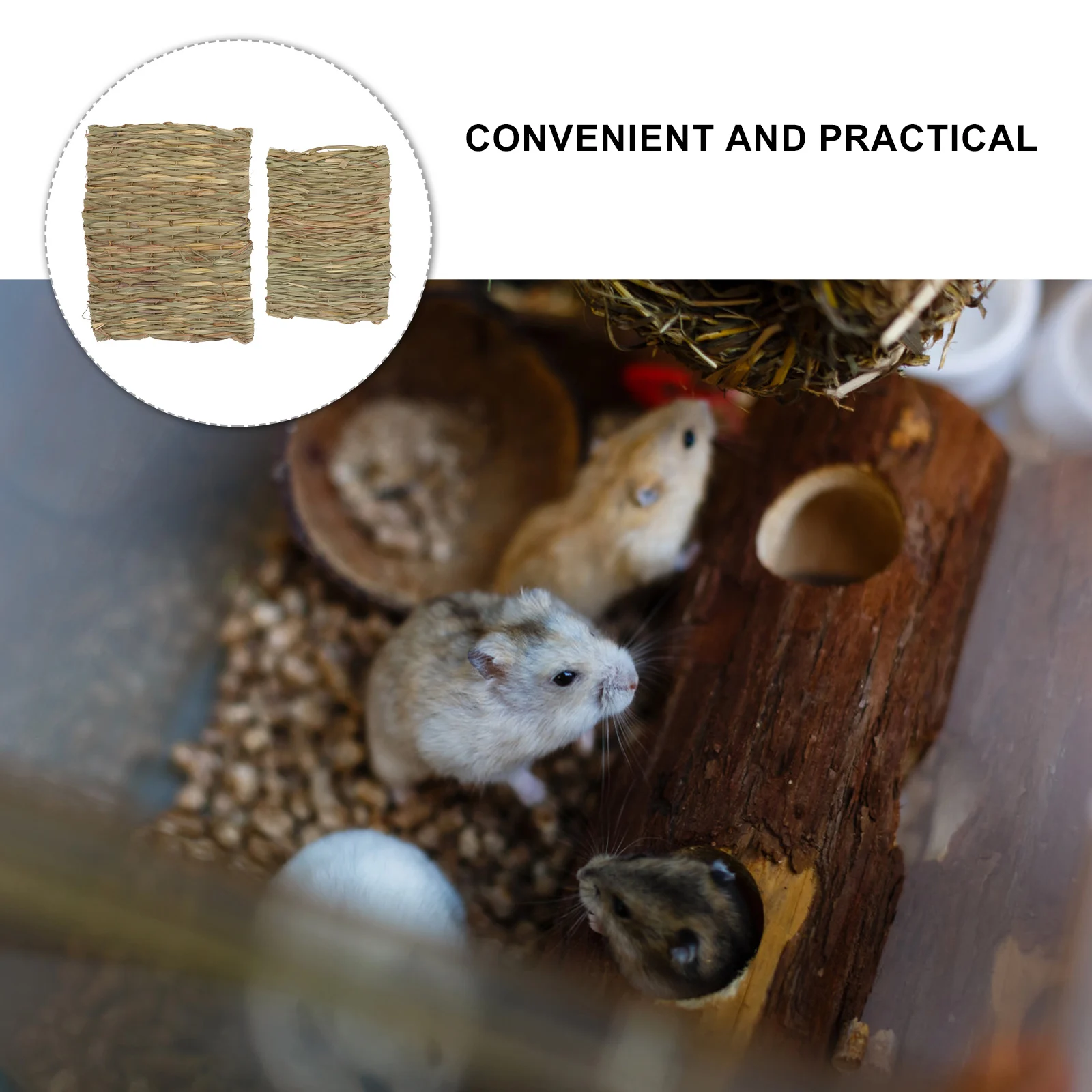 

2 Pcs Pet Straw Mat 28x20 36x28 Hand-woven Rabbit Hut Hamster Nest Guinea Pig Accessories Soft Chew Toy Safe Durable Pet