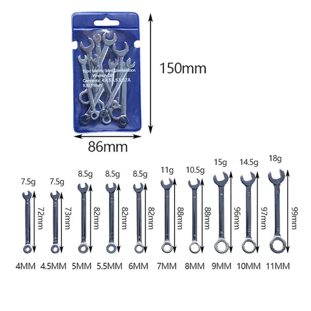 10pcs/Set Mini Spanner Wrenches Set Hand Tool Key Ring Spanner Explosion-Proof Pocket British/Metric Type Wrenches
