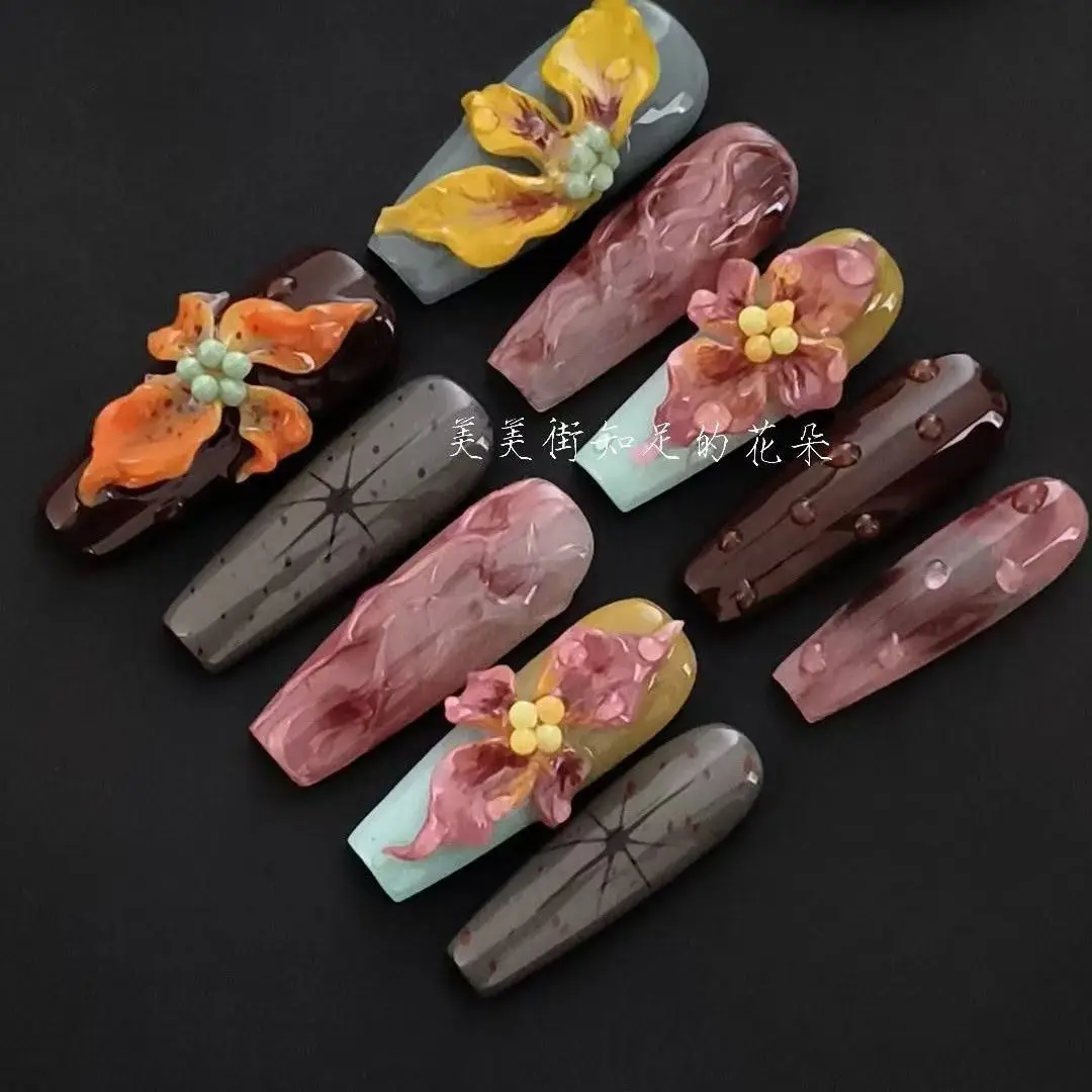 Pure Handmade Three-dimensional Wear Manicure Dopamine Advanced Detachable Carving European and American Style Autumn and Winter