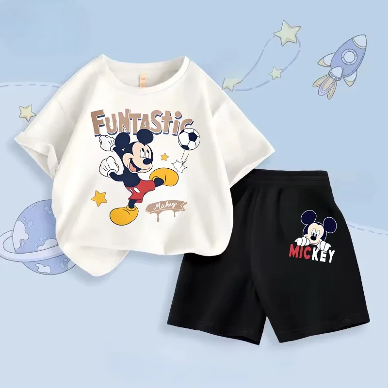 

Новый летний комплект детской одежды Disney 2026: футболка и шорты, 100% хлопок, размеры 100-160, детская летняя одежда, футболка с коротким рукавом