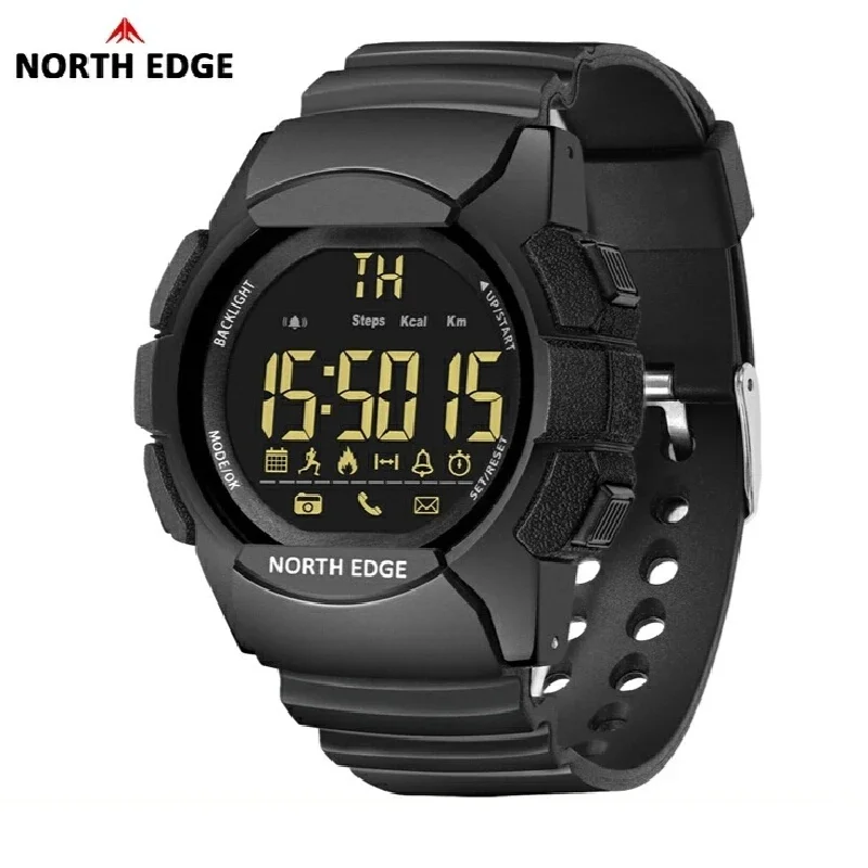 NORTH EDGE AK Men's Digital Wrist Watch, Outdoor Sports Watch, 100M Waterproof, Multi-Function, Pedometer, Camping Hiking Tool
