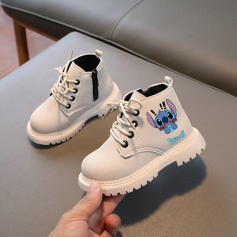 Stitch Kids Boots Spring Autumn Children Ankle Boots Toddler Boys Casual Shoes Anime Cartoon Girl Flat Bottom Boots