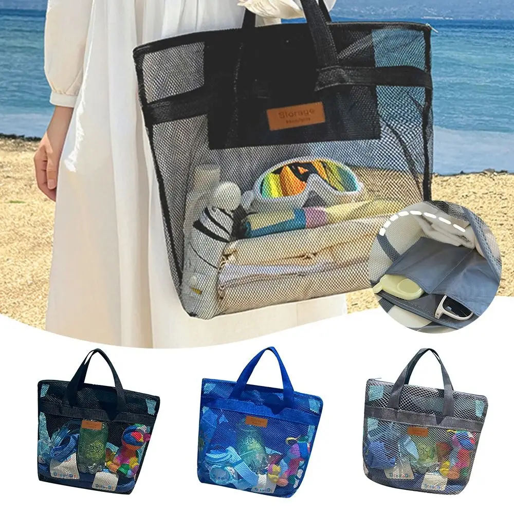 

Hollow Large Capacity Makeup Storage Bag Women Multifunctional Mesh Shoulder Bag Travel Transparent Bag Beach Bags