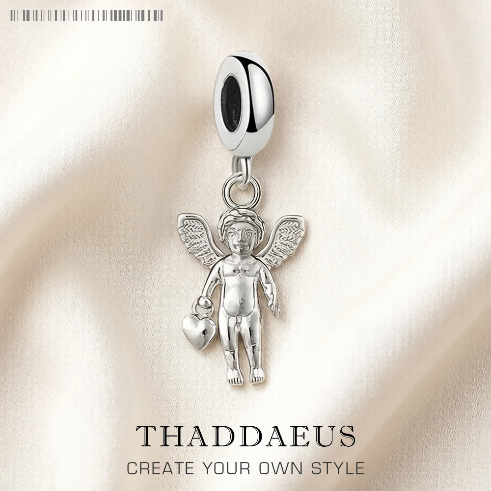 Angle with Heart Dangle Charm Pendant Women Love Jewelry 925 Sterling Silver Europe Romantic Gift