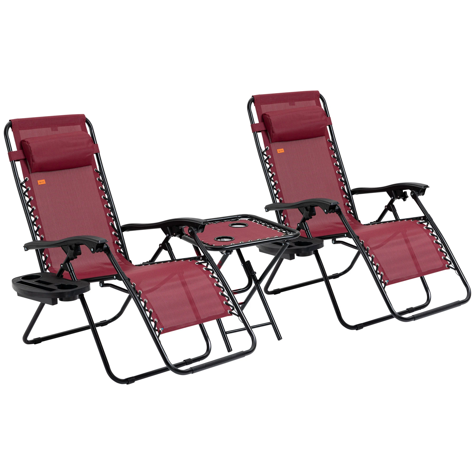 Zero Gravity Lounger Chair Folding Reclining Patio Chair W/ Side Table, Wine Red