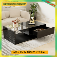 Comanlai Modern Coffee Table with LED Lights and Drawers,Open storage Space,High Gloss Table for Living Room,105x55x32.5cm,Black