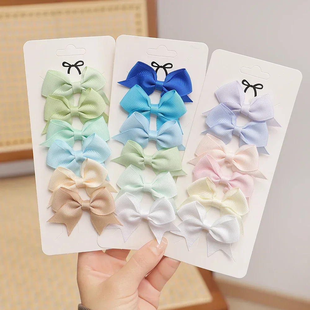 6/10pcs Baby Hair Bows Hair Clips Sets Solid Color Mini Cheer Bow Hairpin Children Lovely Hairgripe Toddler Boutique Headwear