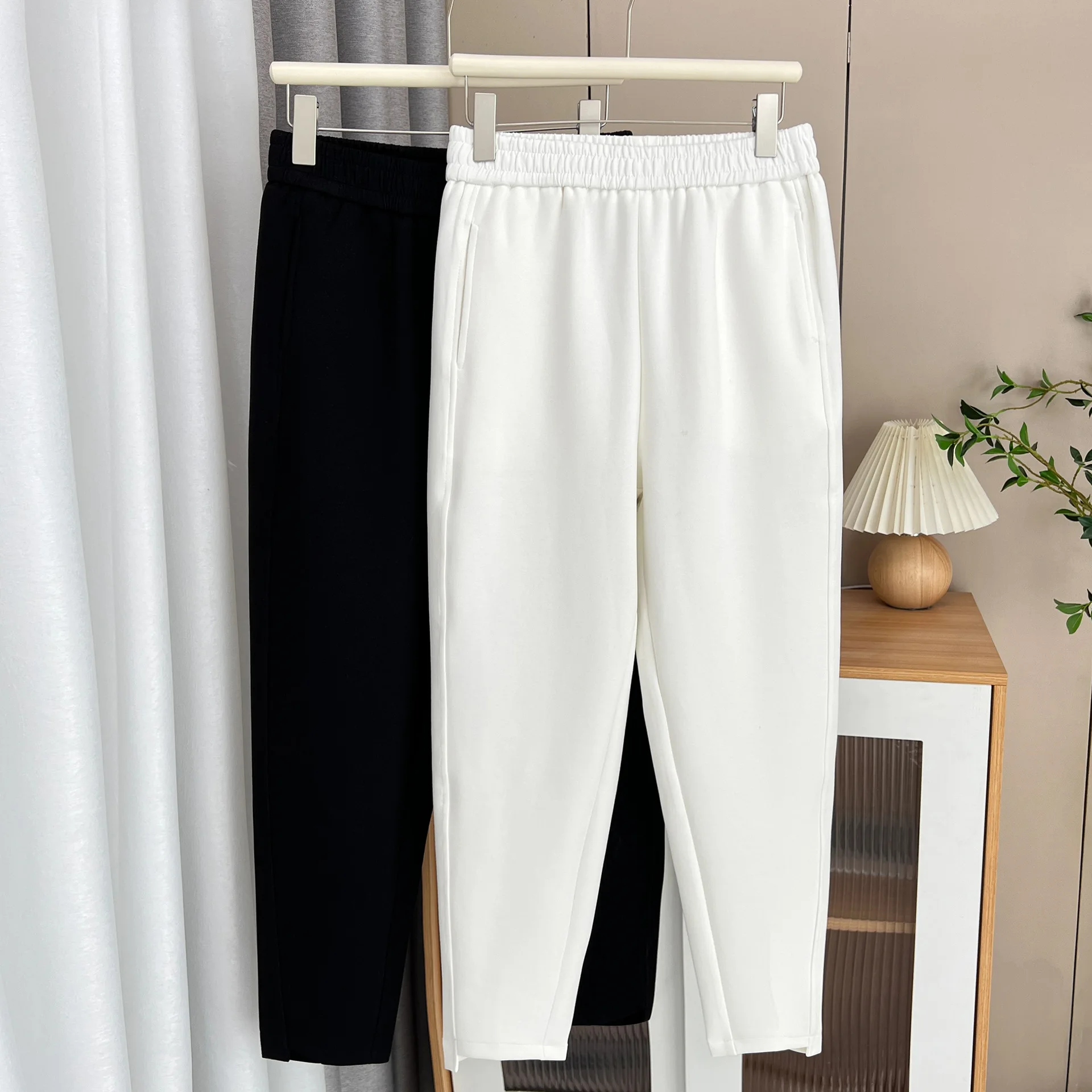 Pantalones bombachos de cintura alta para mujer, pantalón de pierna Irregular de 100KG, longitud hasta el tobillo, talla grande, primavera y otoño, 8296