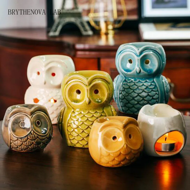 Ceramic Aromatherapy Burner Owl Aroma Oil Lamp Gifts Home Crafts Decorations Essential Oil Burner Candle Holder