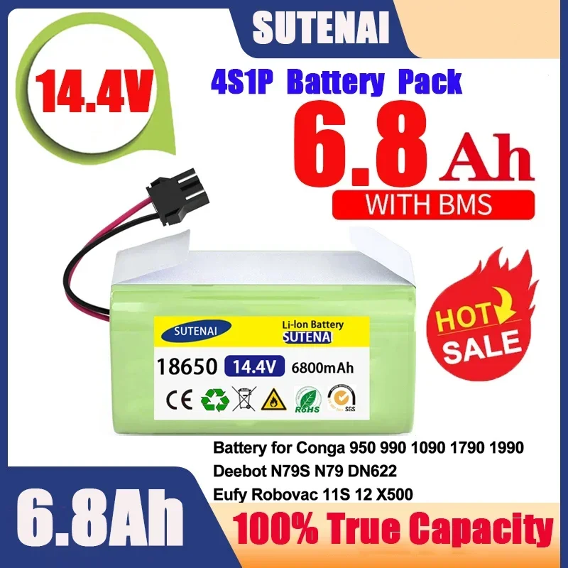 

14.4V 6.8Ah Li-ion battery for Cecotec Conga Excellence 950 990 1090 Ecovacs Deebot DN621 601/605 Eufy RoboVac 35C Panda i7 V710